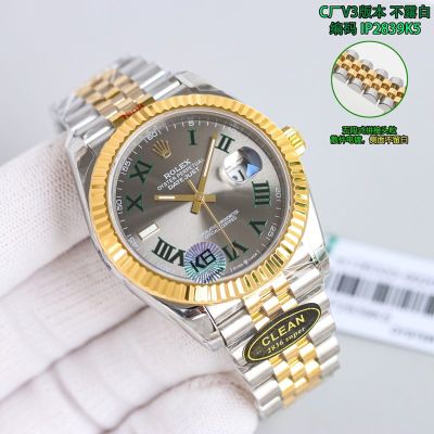 C Factory ROLEX Date Replica Datejust  904L Steel 2836  41MM Grey Watch